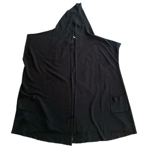 MAX STUDIO SILK BLEND HOODED CAPE WOMENS OS BLACK OPEN KNIT OPEN FRONT. - Picture 3 of 13